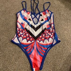 NWOT MULTI COLORED SWIMSUIT & COVER UP